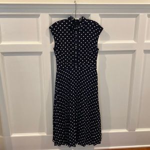 J. Crew, navy blue and white polka dot, midi length dress, Size 2
